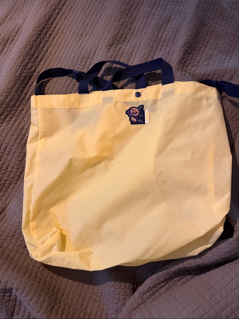 Suga BTS Yellow Canvas Tote Bag with Navy Straps